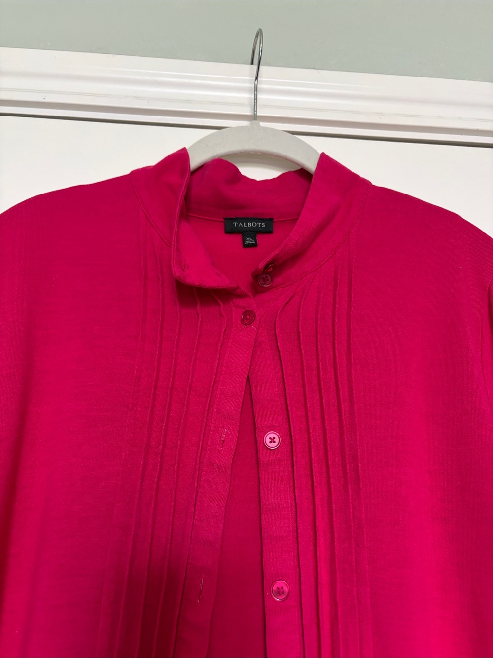 Talbots Vibrant Pink Button-Front Pleated knit top tee sz xl woman’s possible L